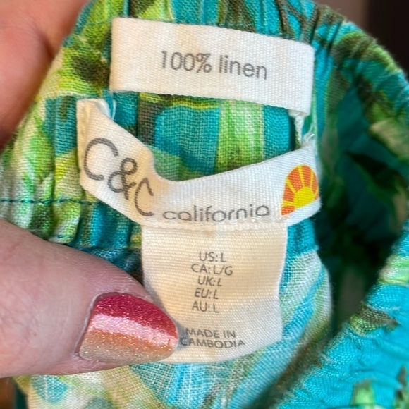 C&C California Tropical Foliage Linen Maxi Skirt Side Slits size L - Picture 4 of 15
